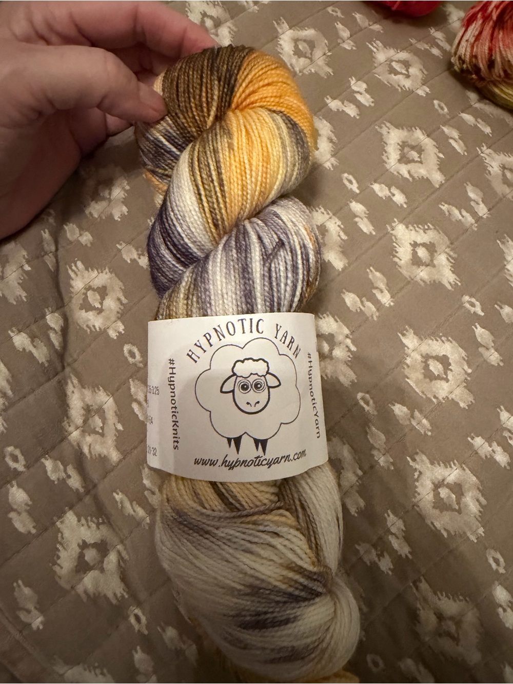 Hypnotic yarn Hand-Dyed Sock Yarn in Yellow, Gray, Cream